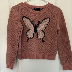 Amy Byer Pink Cropped Sweater with Butterfly Design